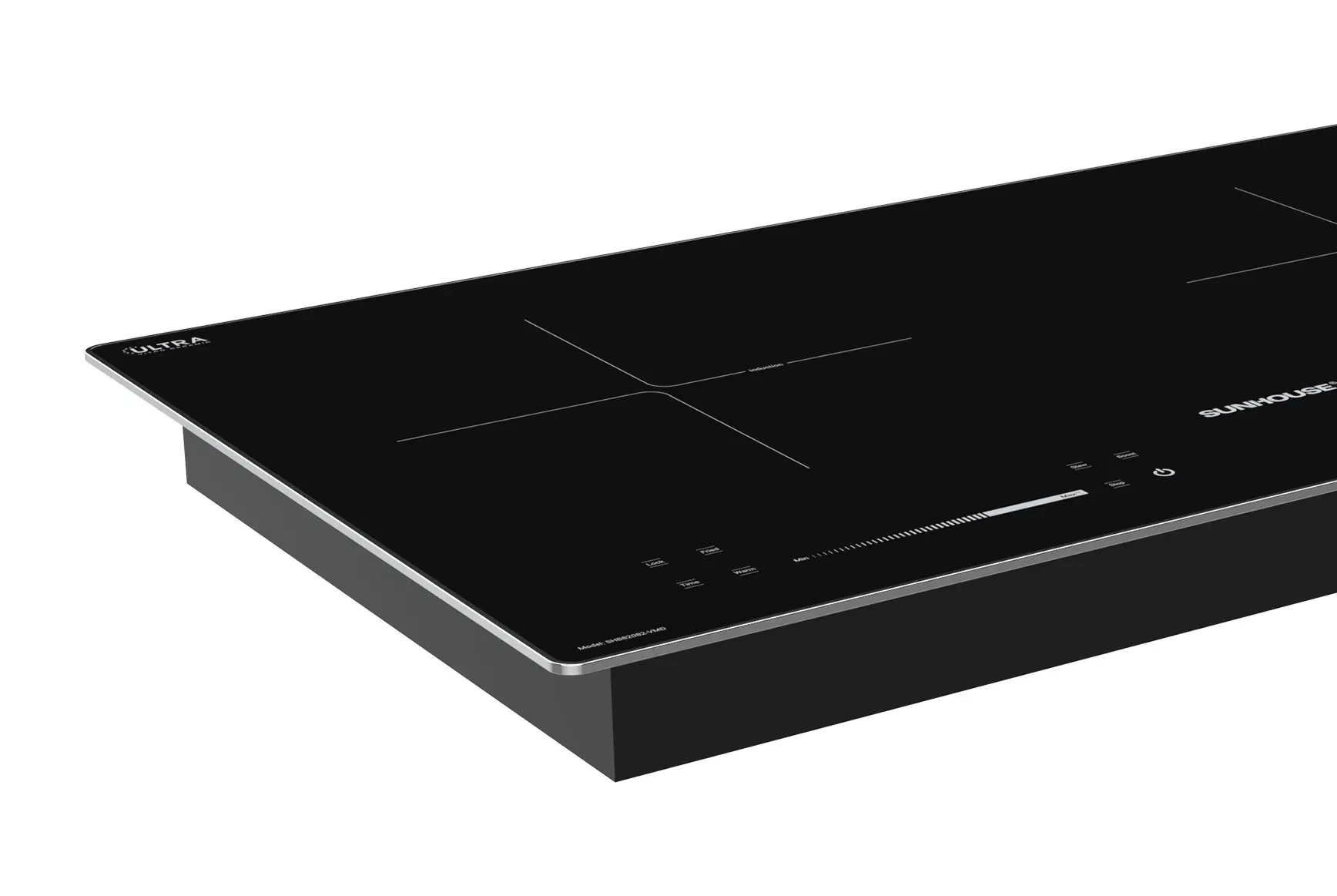 Bếp điện từ đôi SUNHOUSE SHB82082-VMD với mặt kính đen và thanh trượt cảm ứng