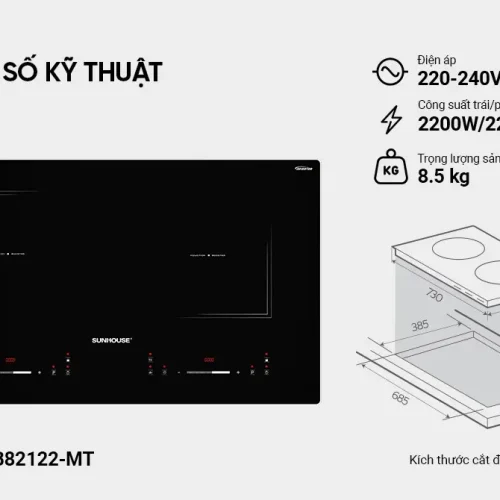 Thông số kỹ thuật bếp điện từ đôi SUNHOUSE SHB82122-MT