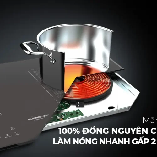Cấu tạo mâm từ đồng nguyên chất của bếp điện từ đôi SUNHOUSE SHB83TP