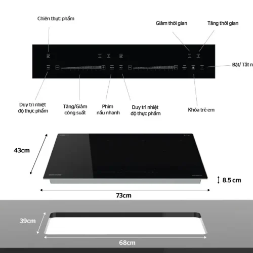 Bảng điều khiển cảm ứng và kích thước bếp điện từ đôi SUNHOUSE SHB888-PLUS