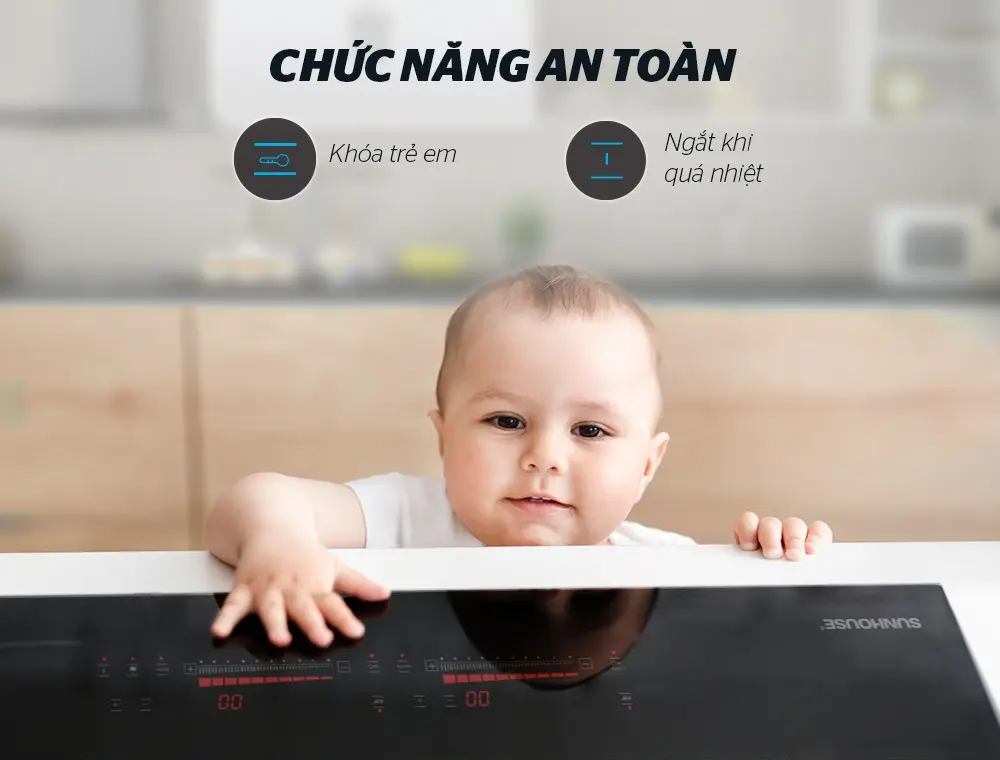 Bếp điện từ đôi SUNHOUSE SHB888-PLUS với khóa trẻ em và tự ngắt khi quá nhiệt