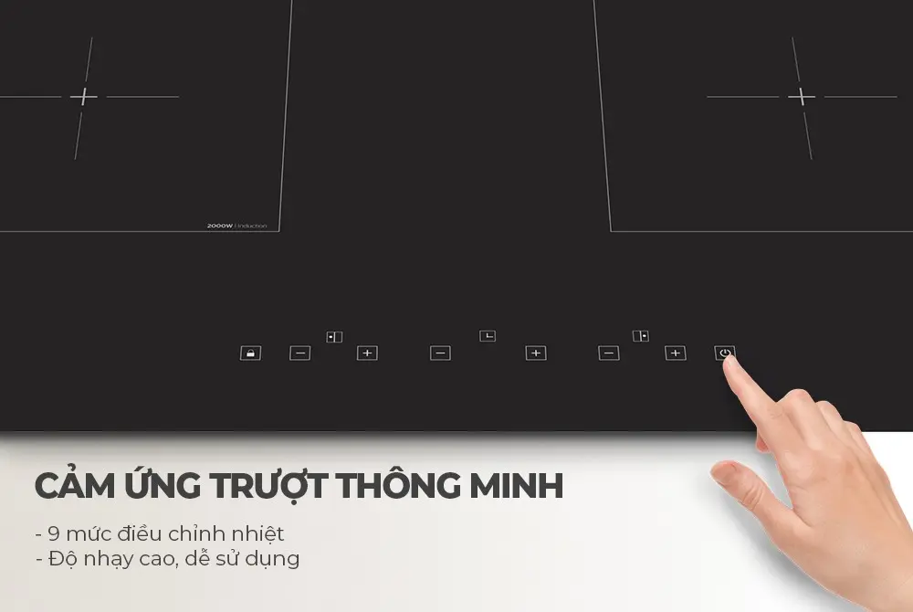 Bếp điện từ đôi SUNHOUSE SHB89-PLUS có điều khiển cảm ứng trượt thông minh 9 mức nhiệt