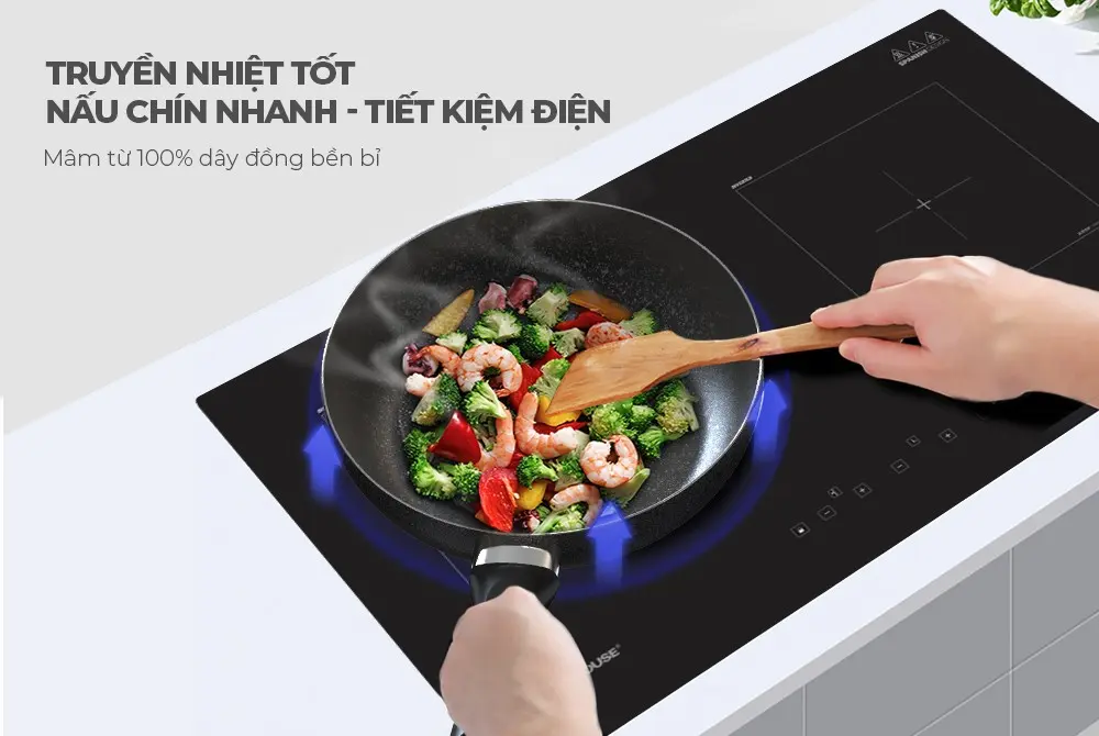 Bếp điện từ đôi SUNHOUSE SHB89-PLUS với mâm từ dây đồng bền bỉ