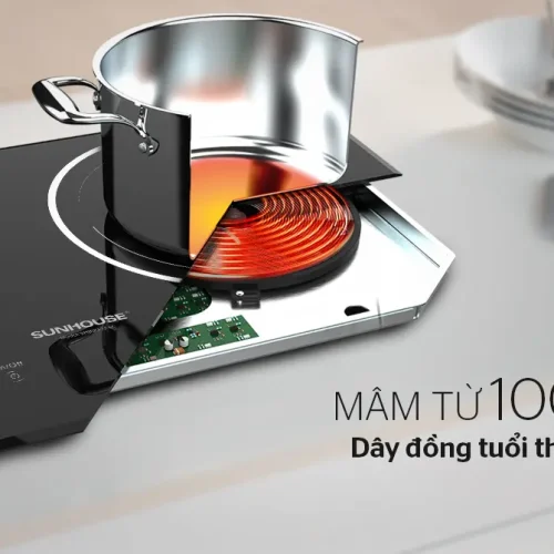 Mâm từ 100% dây đồng của bếp điện từ đôi SUNHOUSE SHB9003-EC