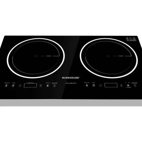 Mặt bếp hai vùng nấu và bảng điều khiển của bếp điện từ đôi SUNHOUSE SHB9003-EC