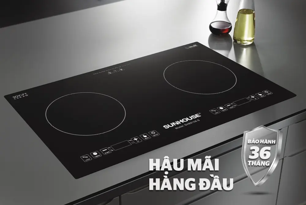 Bếp điện từ đôi SUNHOUSE SHB9108-S mặt kính đen, bảo hành 36 tháng