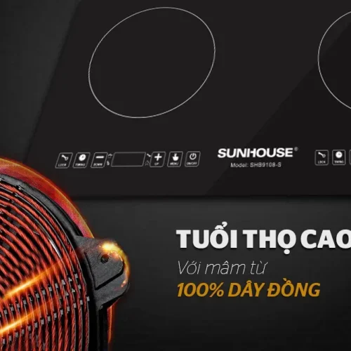 Bếp điện từ đôi SUNHOUSE SHB9108-S với mâm từ dây đồng bền bỉ