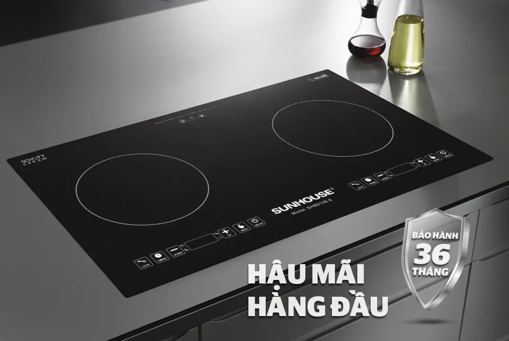 Bếp điện từ đôi SUNHOUSE SHB9108-S hai vùng nấu, bảo hành 36 tháng