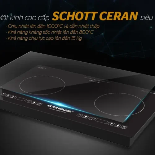Bếp điện từ đôi SUNHOUSE SHB9108-S mặt kính Schott Ceran
