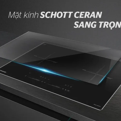 Mặt kính Schott Ceran sang trọng của bếp điện từ đôi SUNHOUSE SHB9109