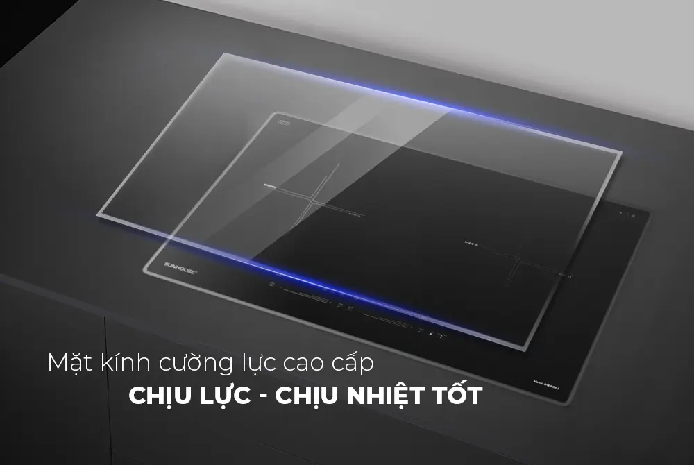 Mặt kính cường lực chịu lực chịu nhiệt của bếp điện từ đôi SUNHOUSE SHB9109-S