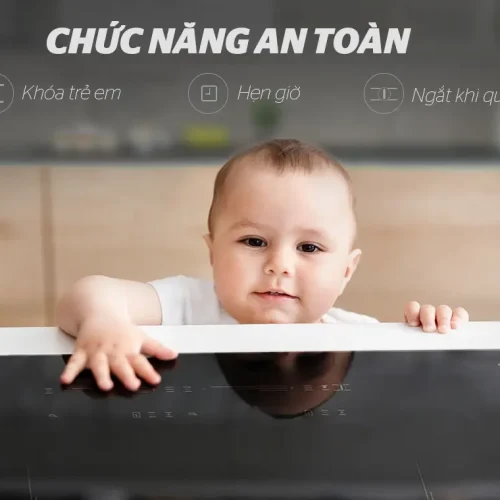 Bếp điện từ đôi SUNHOUSE SHB9109 với các tính năng an toàn khóa trẻ em, hẹn giờ và tự ngắt quá nhiệt