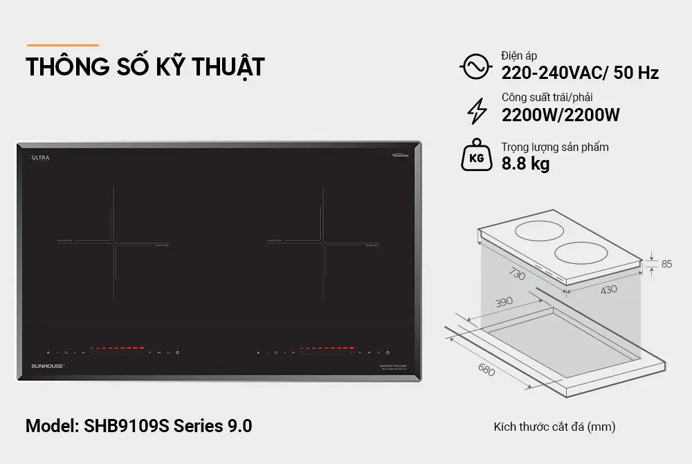 Bếp điện từ đôi SUNHOUSE SHB9109S Series 9.0 - 2200W/2200W - Ảnh 12