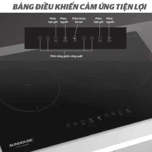 Bếp điện từ đôi SUNHOUSE SHB9111MT với bảng điều khiển cảm ứng tiện lợi