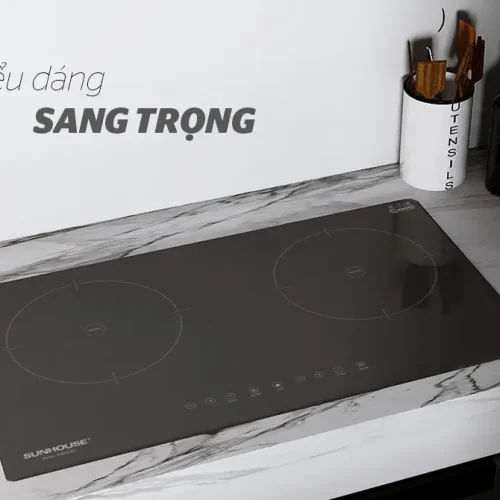 Bếp điện từ đôi SUNHOUSE SHB9111MT kiểu dáng sang trọng trên mặt bàn đá