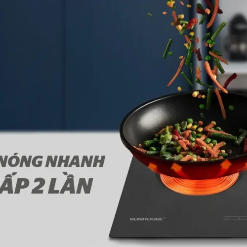Bếp điện từ đôi SUNHOUSE SHB9122MT làm nóng chảo nhanh gấp 2 lần