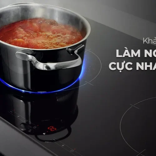 Bếp điện từ đôi SUNHOUSE SHB91TP làm nóng nhanh với nồi đang nấu trên vùng từ