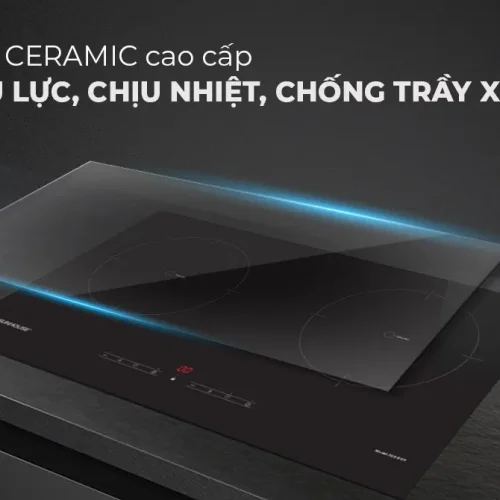 Mặt kính ceramic chịu lực chịu nhiệt chống trầy xước của bếp điện từ đôi SUNHOUSE SHB91TP