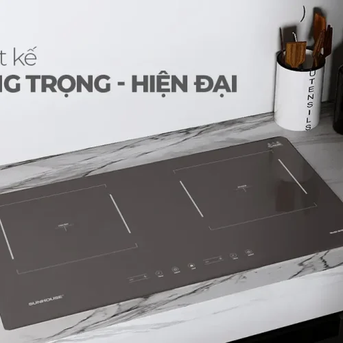 Mặt kính bếp điện từ đôi SUNHOUSE SHB98-HP lắp đặt trên bàn bếp