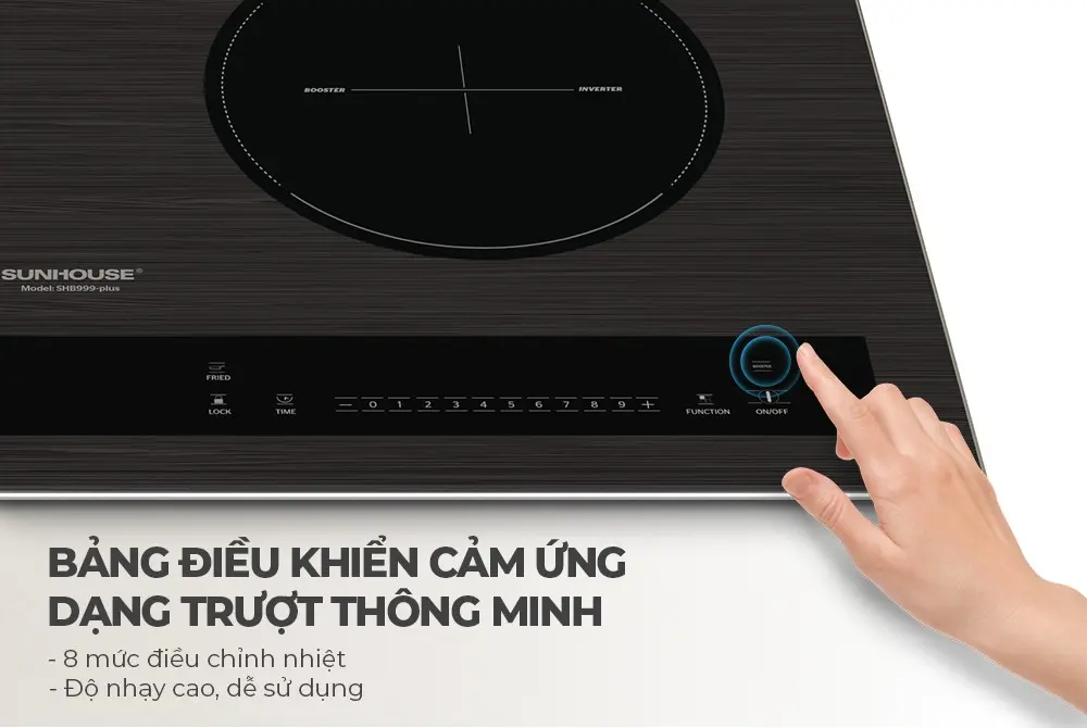 Bảng điều khiển cảm ứng dạng trượt của bếp điện từ đôi SUNHOUSE SHB999-PLUS