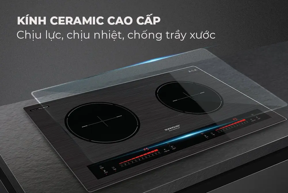 Mặt kính ceramic của bếp điện từ đôi SUNHOUSE SHB999-PLUS