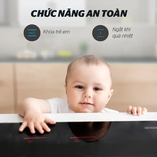Bếp điện từ đôi SUNHOUSE SHBDI08-PLUS với khóa trẻ em và tự ngắt khi quá nhiệt