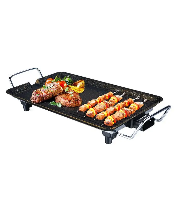 Bếp nướng điện SUNHOUSE HTD4606 1500W với mặt bếp và thực phẩm nướng