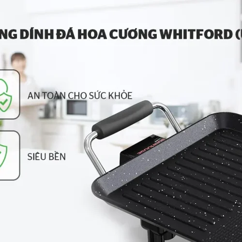 Mặt vỉ nướng chống dính đá hoa cương Whitford của bếp nướng điện SUNHOUSE SHD4600 1500W
