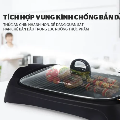 Vung kính chống bắn dầu của bếp nướng điện SUNHOUSE SHD4602 2000W