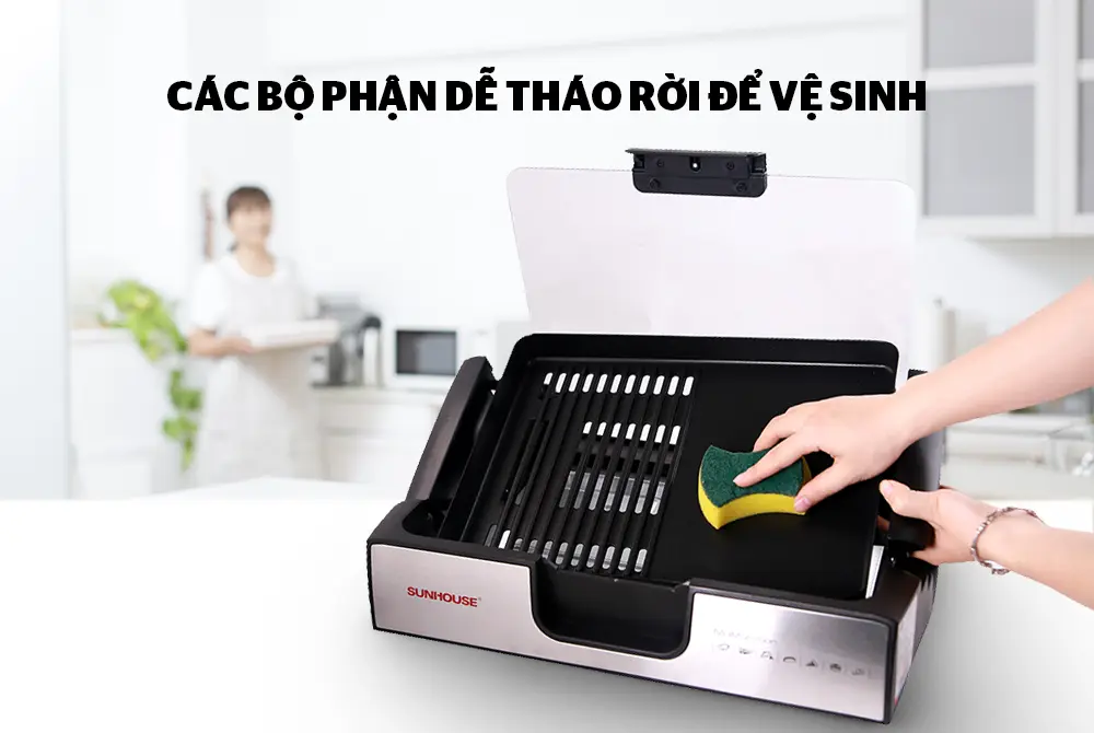 Bếp nướng điện SUNHOUSE SHD4603 với khay nướng tháo rời dễ vệ sinh