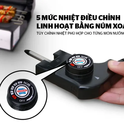 Núm xoay 5 mức điều chỉnh nhiệt của bếp nướng điện SUNHOUSE SHD4603 1500W