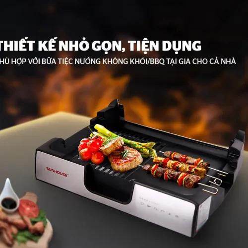 Bếp nướng điện SUNHOUSE SHD4603 1500W thiết kế nhỏ gọn cho bữa tiệc BBQ tại gia