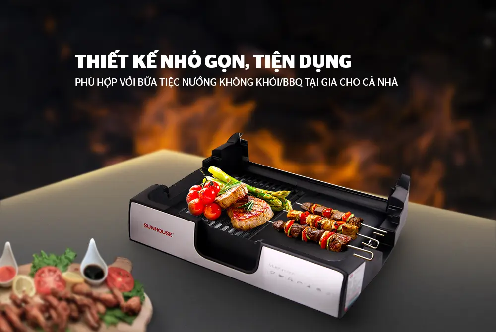 Bếp nướng điện SUNHOUSE SHD4603 1500W thiết kế nhỏ gọn cho bữa tiệc BBQ tại gia
