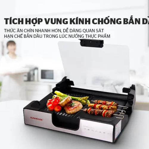Bếp nướng điện SUNHOUSE SHD4603 tích hợp vung kính chống bắn dầu