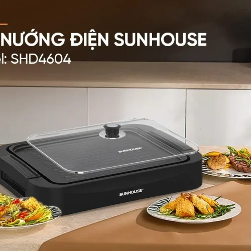 Bếp nướng điện SUNHOUSE SHD4604 1700W đặt trên bàn ăn gia đình