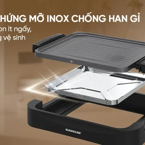Khay hứng mỡ inox chống han gỉ của bếp nướng điện SUNHOUSE SHD4604 1700W