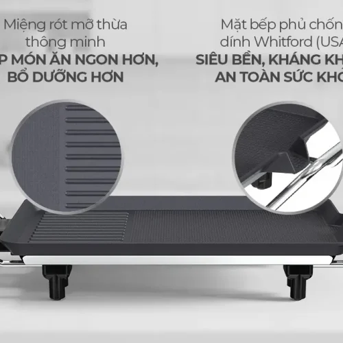 Mặt bếp chống dính và miệng rót mỡ của bếp nướng điện SUNHOUSE SHD4610 1500W