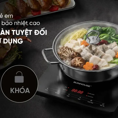 Bếp từ đơn SUNHOUSE SHD6804 với khóa trẻ em và cảnh báo nhiệt cao