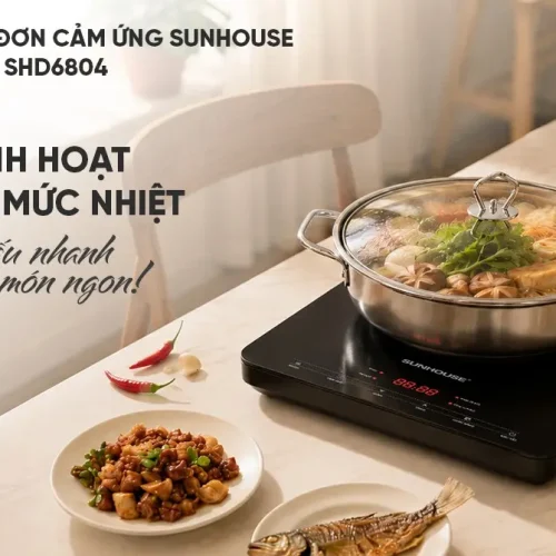 Bếp từ đơn SUNHOUSE SHD6804 2000W cảm ứng đang nấu ăn