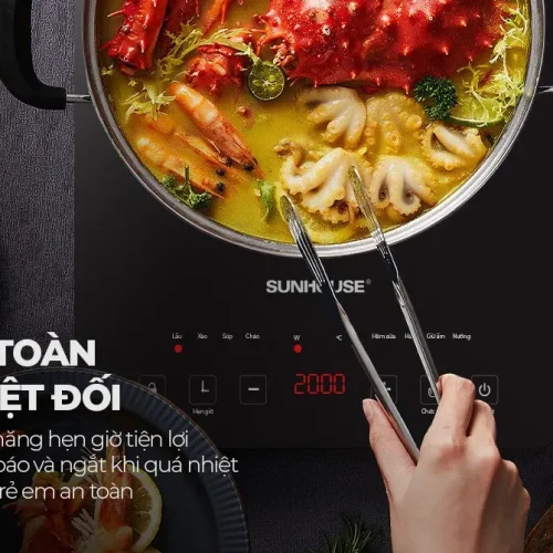 Bếp từ đơn SUNHOUSE SHD6805 với chức năng an toàn khi nấu