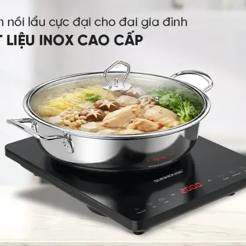 Bếp từ đơn SUNHOUSE SHD6806A kèm nồi lẩu inox, góc nhìn từ trên