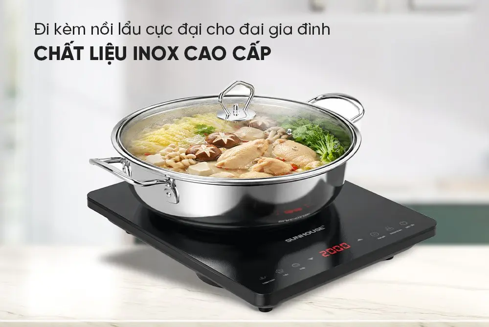 Bếp từ đơn SUNHOUSE SHD6806A kèm nồi lẩu inox, góc nhìn từ trên