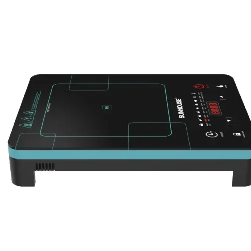 Bếp từ đơn SUNHOUSE SHD6876 mặt kính đen viền xanh, góc 3/4 từ trước