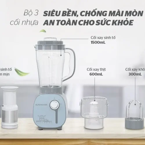 Bộ cối xay sinh tố, xay thịt, xay khô của SUNHOUSE SHD5312B