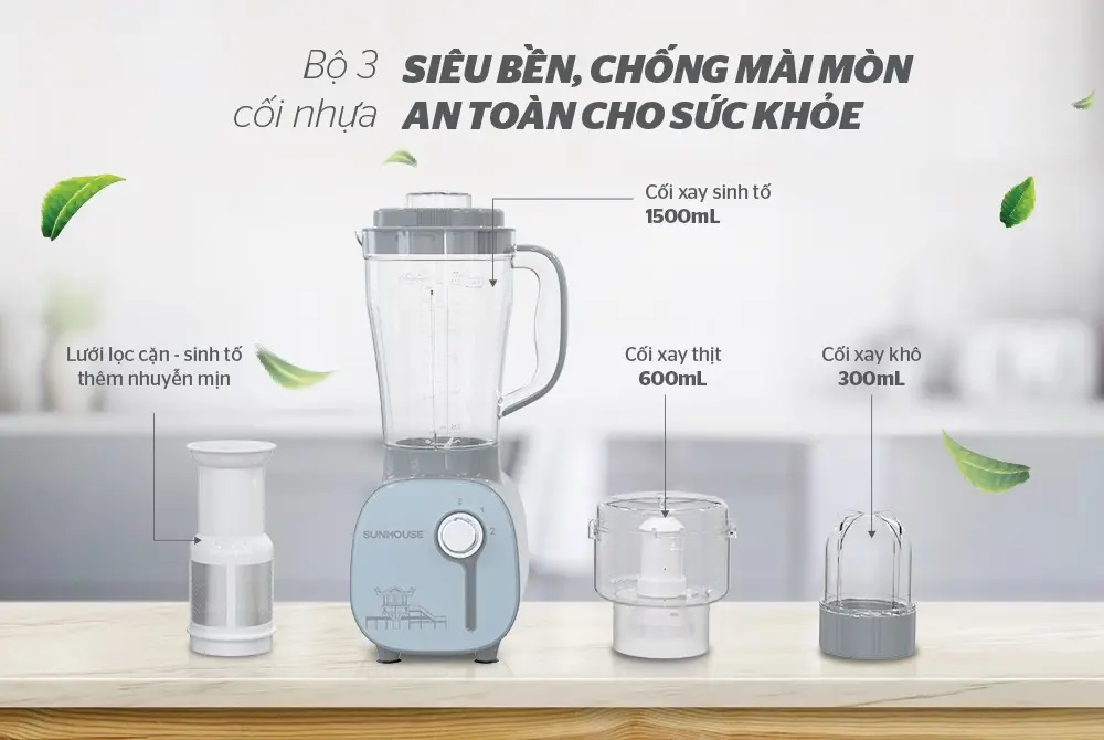 Bộ cối xay sinh tố, xay thịt, xay khô của SUNHOUSE SHD5312B