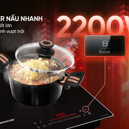 Chế độ Booster 2200W của bếp điện từ đôi SUNHOUSE SHB-555DI