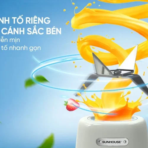 Cối sinh tố riêng với dao 4 cánh sắc bén của máy xay sinh tố SUNHOUSE SHD5320