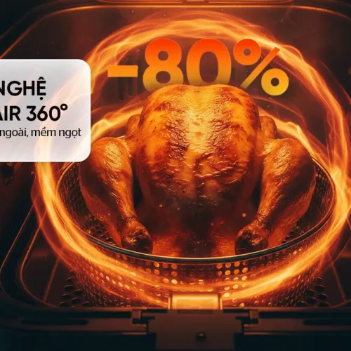 Công nghệ Rapid Air 360° của nồi chiên không dầu SUNHOUSE SHD4032 giúp giảm đến 80% dầu mỡ