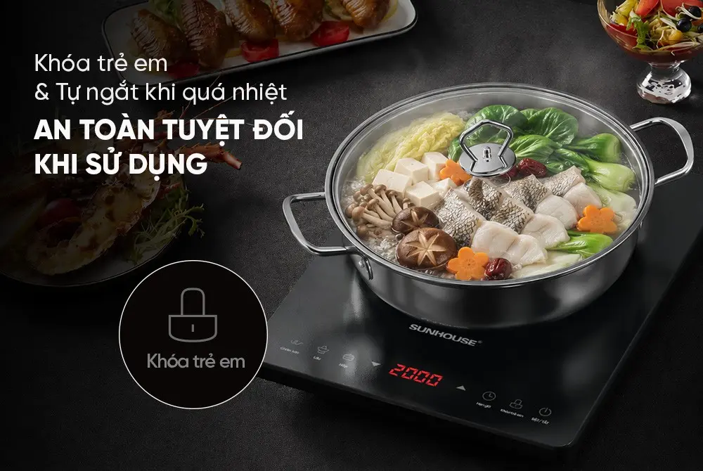 Bếp từ đơn SUNHOUSE SHD6806A với khóa trẻ em và tự ngắt khi quá nhiệt