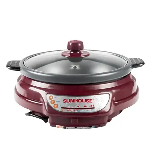 Lẩu điện SUNHOUSE SH535L màu đỏ đô kèm nắp kính